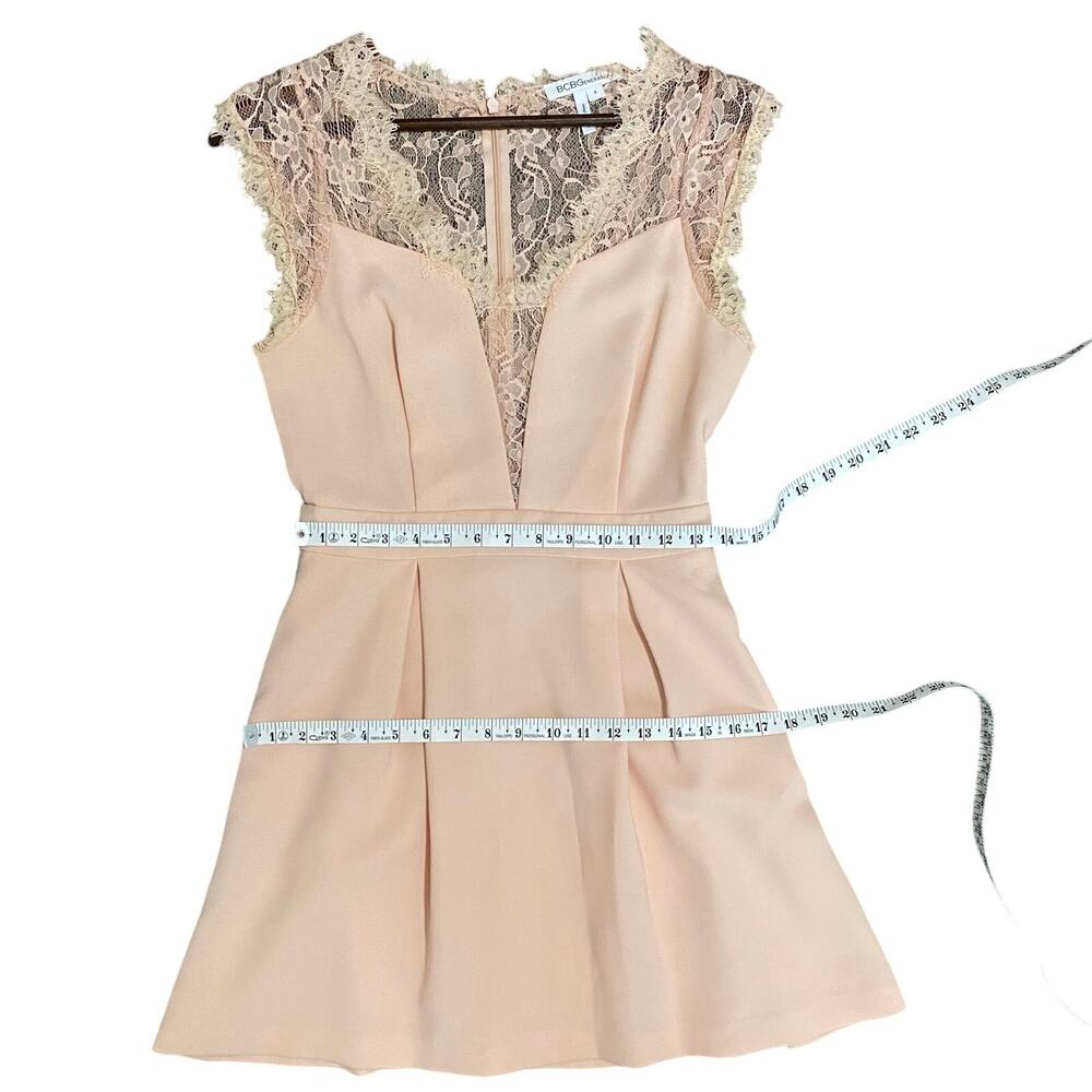 BCBGeneration Lace Fit Flare Dress Lace Pink Blush Mini Sleeveless Size 6 - Picture 6 of 10